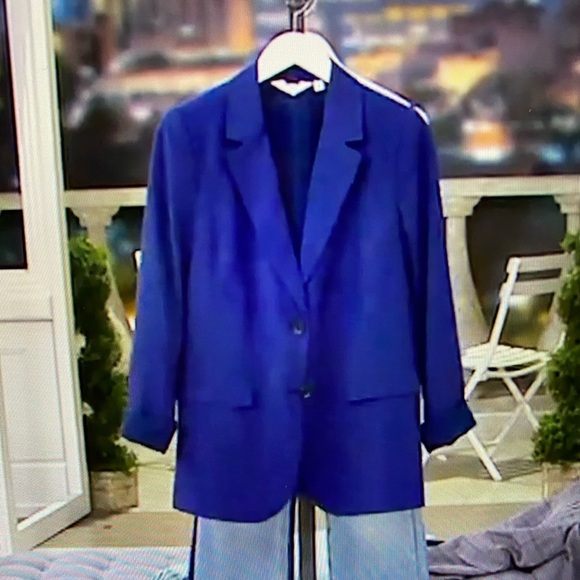 Candace Cameron Bure EUC Boyfriend Blazer 2X Petite in Midnight Blue Fully Lined - Picture 12 of 12